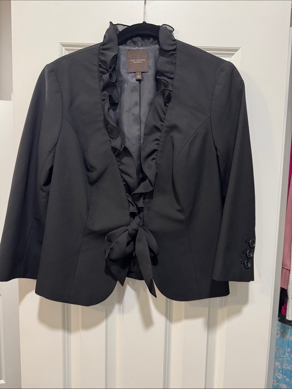 The Limited Black Ruffle Tie-Front Blazer small